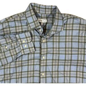 Peter Millar Men’s L Blue Brown Tattersall Check Button Down Long Sleeve Shirt